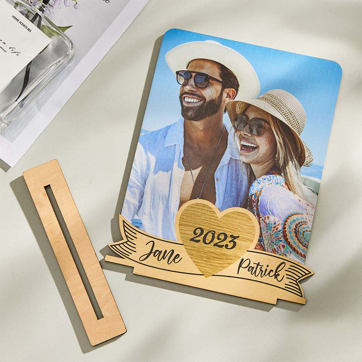 Personalized Photo Wood Standing With Text Picture Holder Gifts for Couples