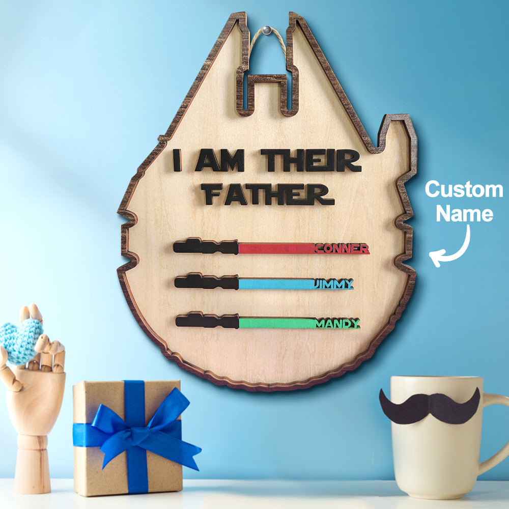 Personalized Light Saber Plaque I Am Their Father Wooden Sign Father's Day Gift