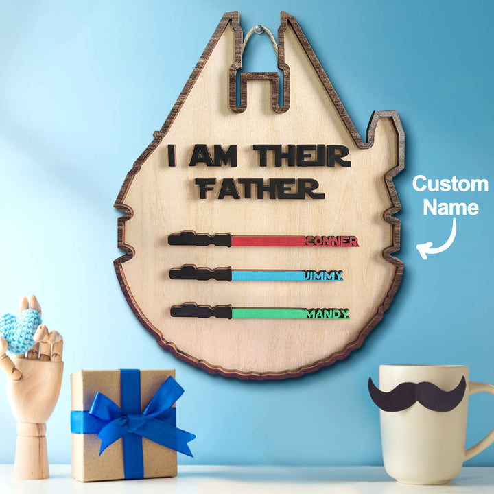 Personalized Light Saber Plaque I Am Their Father Wooden Sign Father's Day Gift