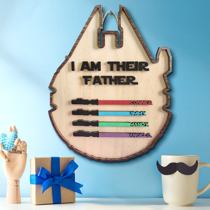 Personalized Light Saber Plaque I Am Their Father Wooden Sign Father's Day Gift