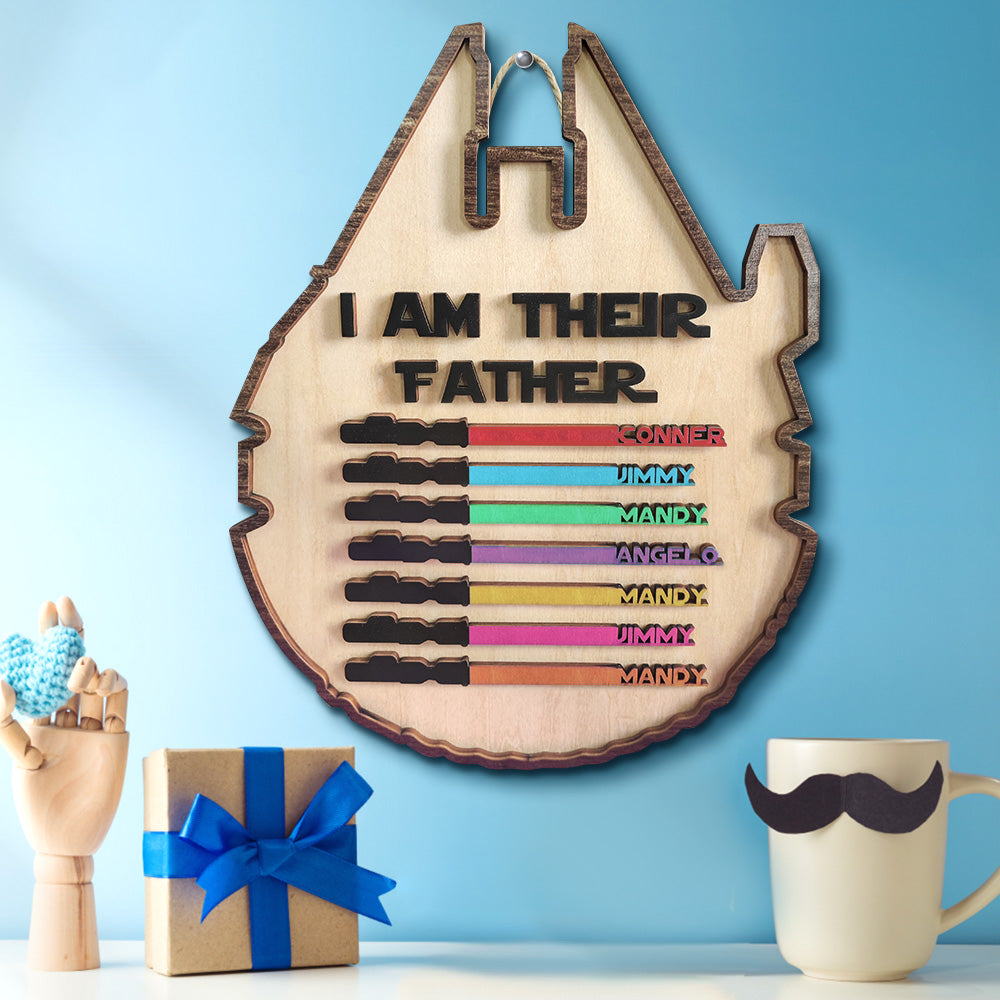 Personalized Light Saber Plaque I Am Their Father Wooden Sign Father's Day Gift