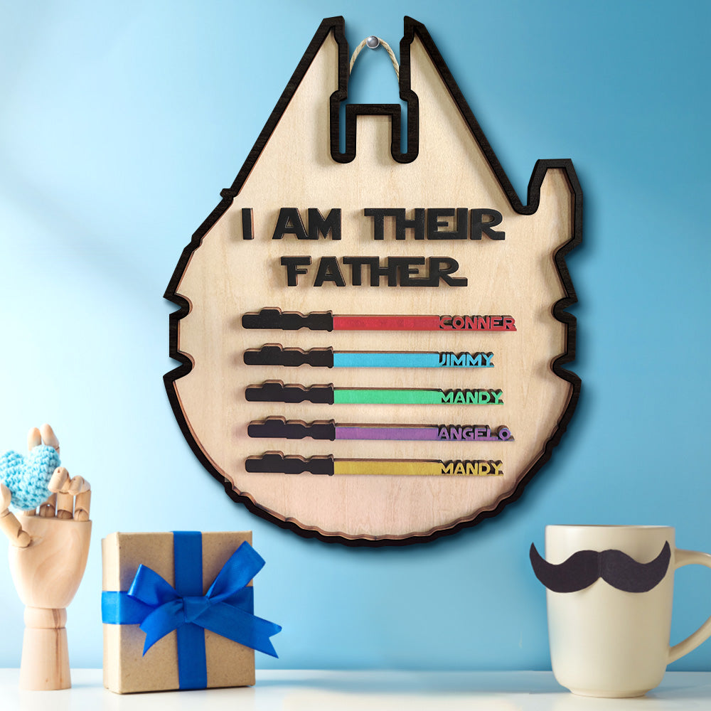 Personalized Light Saber Plaque I Am Their Father Wooden Sign Father's Day Gift