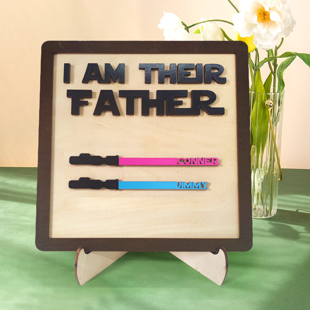 Father's Day Gifts Personalized Wood Plauqe I Am Their Father Sign Wooden Lightsaber Plaque