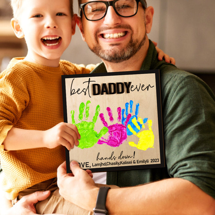 Custom Wooden Handprint Sign Personalized Father's Day DIY Hands Down Plaque Gifts