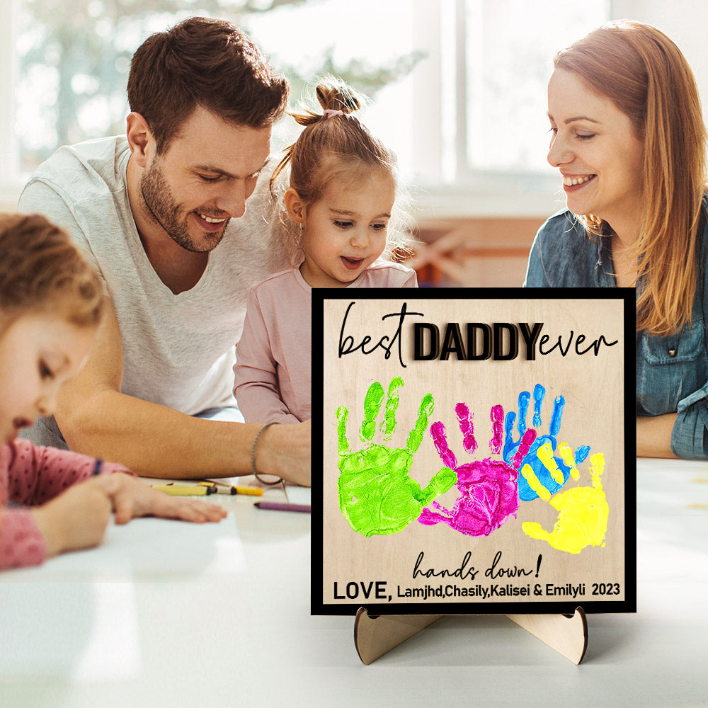 Custom Wooden Handprint Sign Personalized Father's Day DIY Hands Down Plaque Gifts