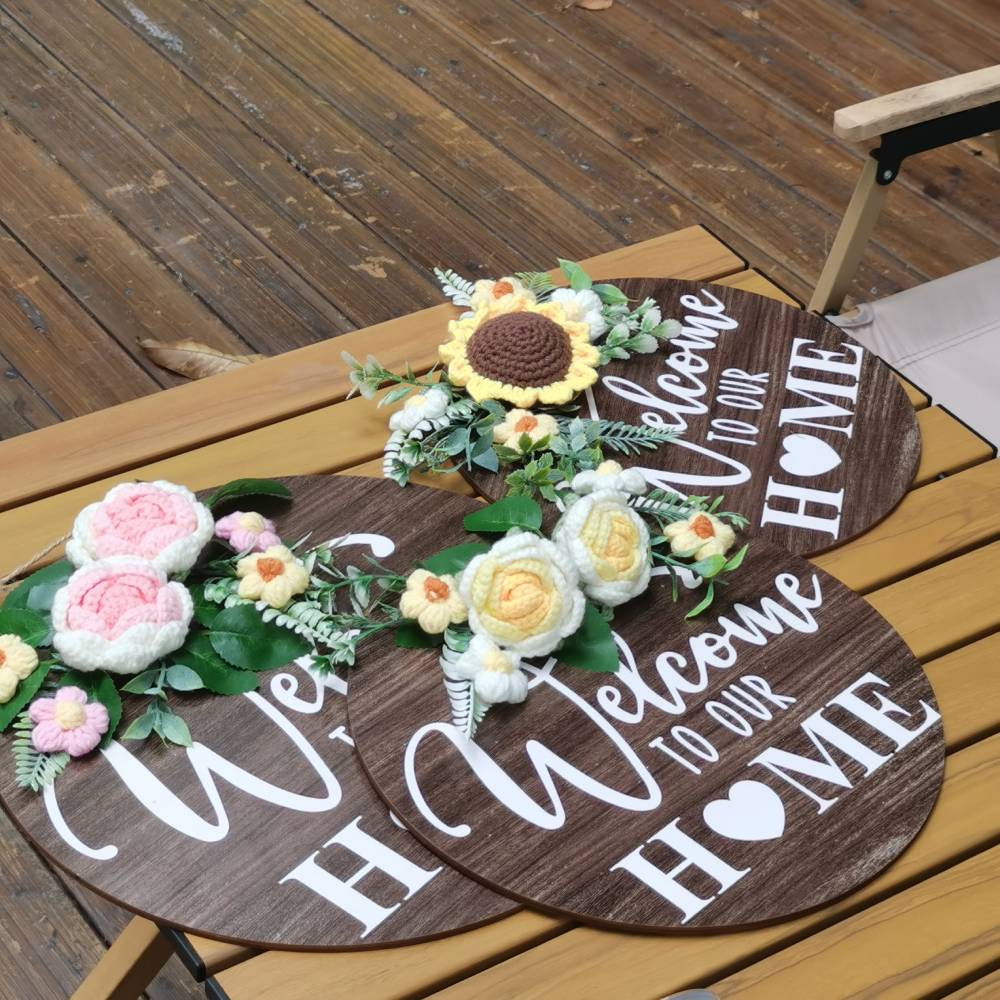 Welcome Door Sign Crocheted Flower Front Door Decorations Unique Gifts