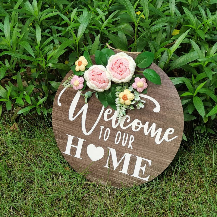 Welcome Door Sign Crocheted Flower Front Door Decorations Unique Gifts