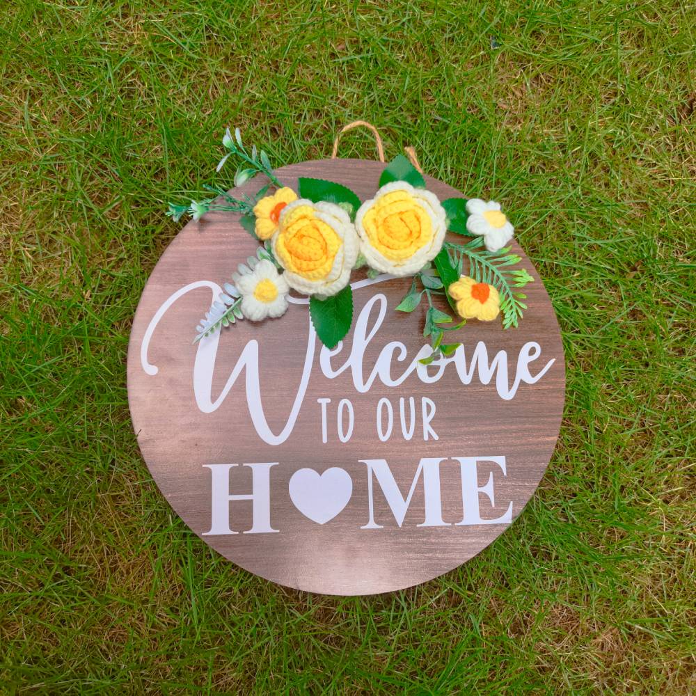Welcome Door Sign Crocheted Flower Front Door Decorations Unique Gifts
