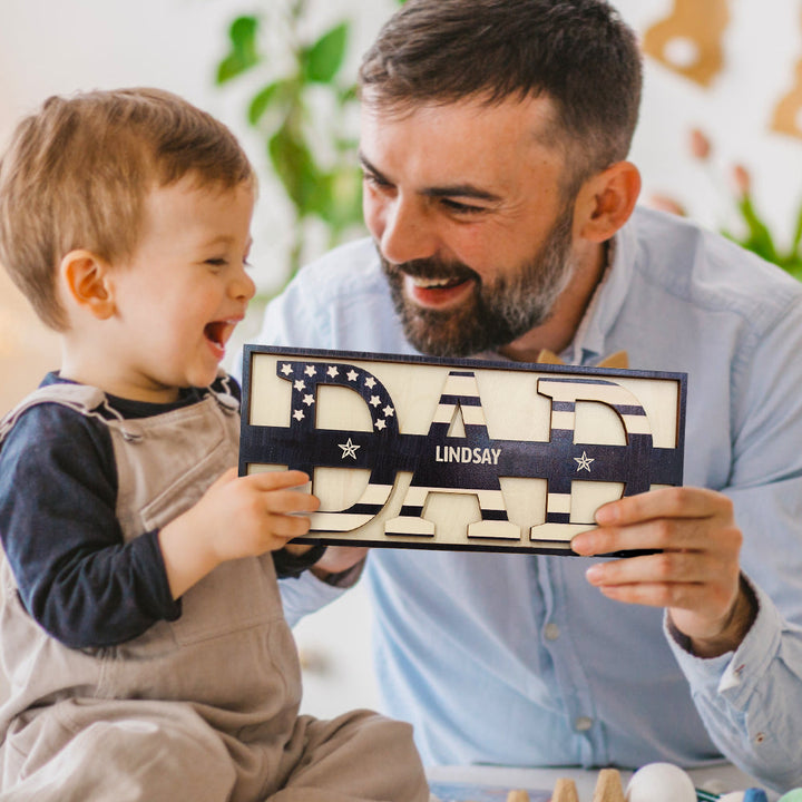 Personalized Wooden Dad Sign Family Name Sign Plaque Father's Day Birthday Gift for Dad Grandpa