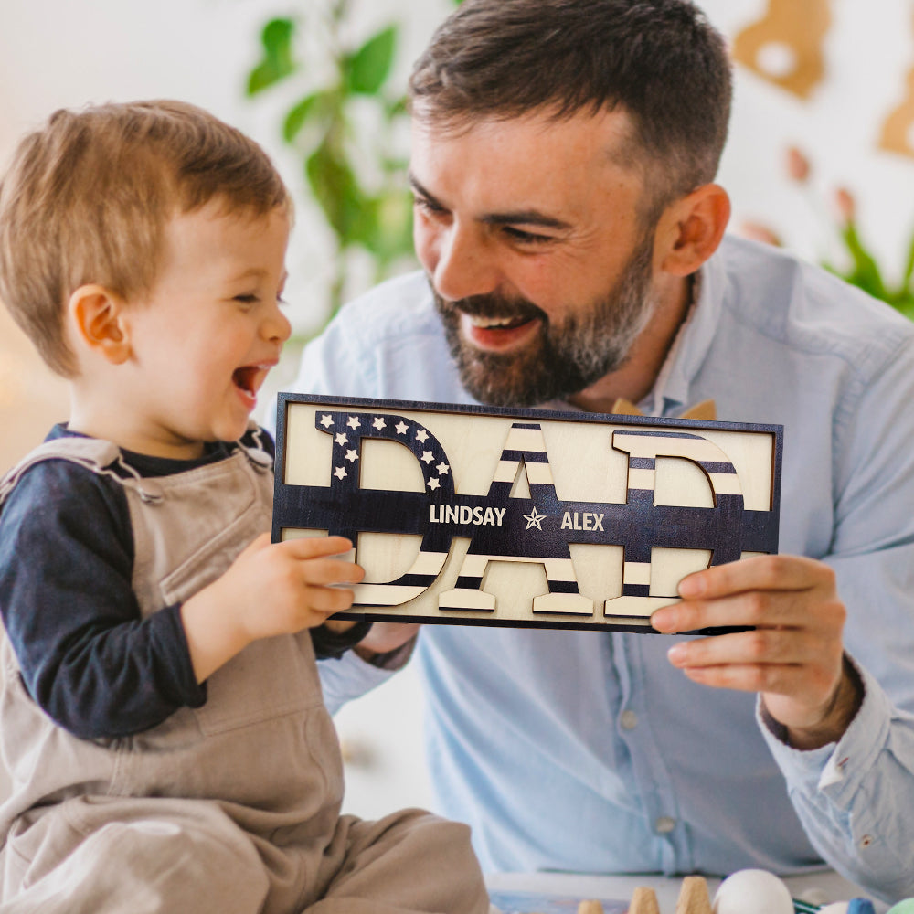 Personalized Wooden Dad Sign Family Name Sign Plaque Father's Day Birthday Gift for Dad Grandpa