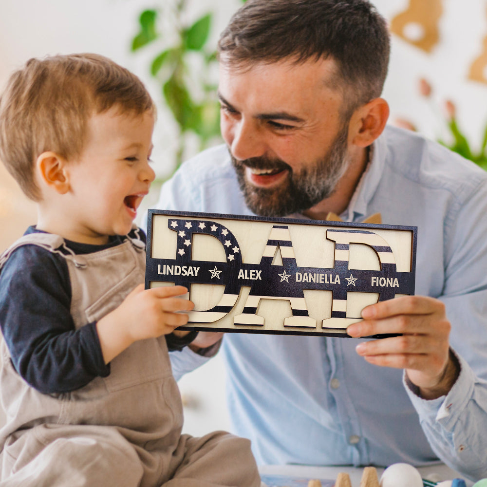 Personalized Wooden Dad Sign Family Name Sign Plaque Father's Day Birthday Gift for Dad Grandpa