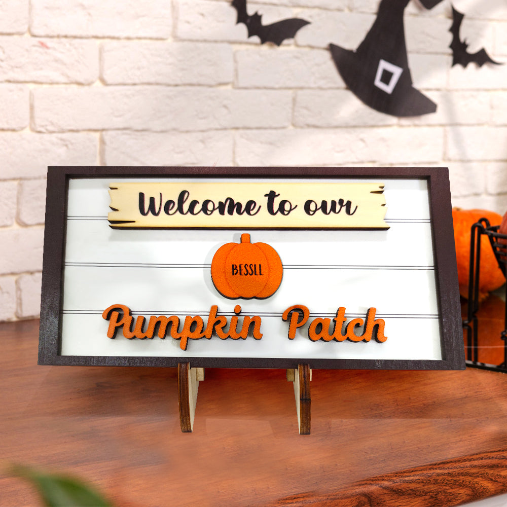 Custom Name Pumpkin Wooden Display Welcome to Our Pumpkin Patch Personalized Halloween Gift