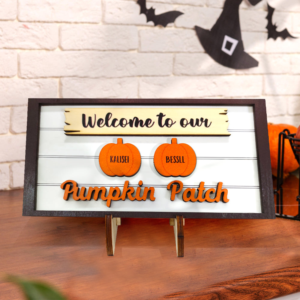 Custom Name Pumpkin Wooden Display Welcome to Our Pumpkin Patch Personalized Halloween Gift