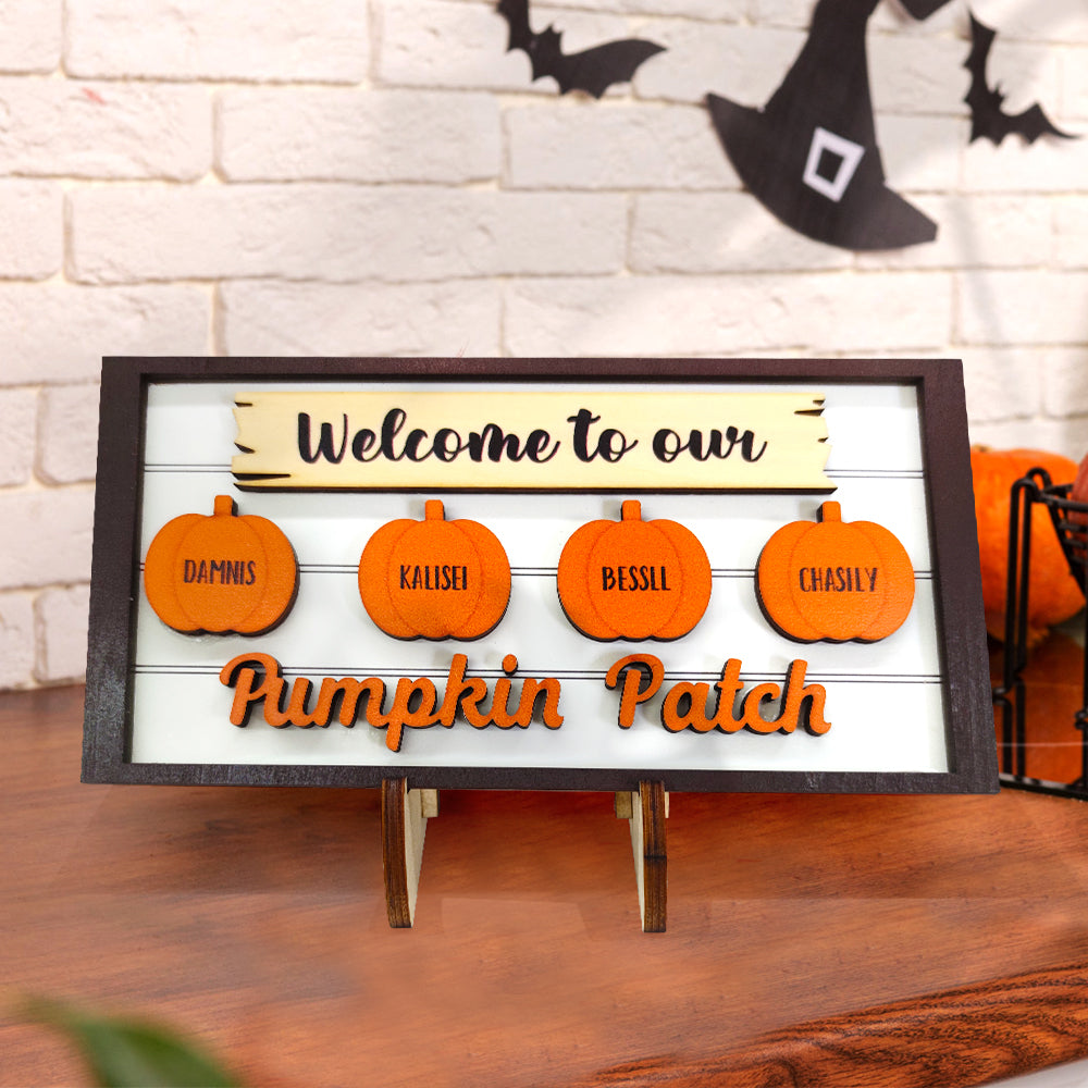 Custom Name Pumpkin Wooden Display Welcome to Our Pumpkin Patch Personalized Halloween Gift