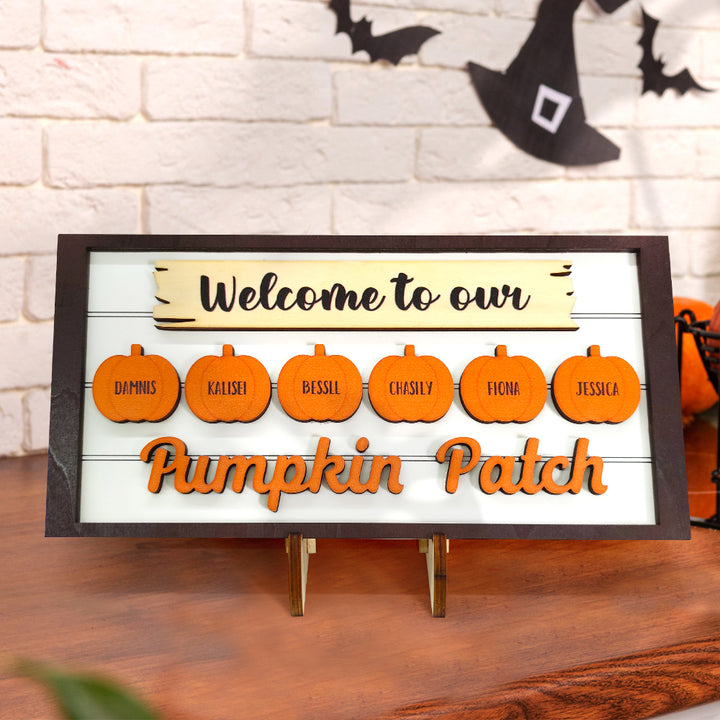 Custom Name Pumpkin Wooden Display Welcome to Our Pumpkin Patch Personalized Halloween Gift