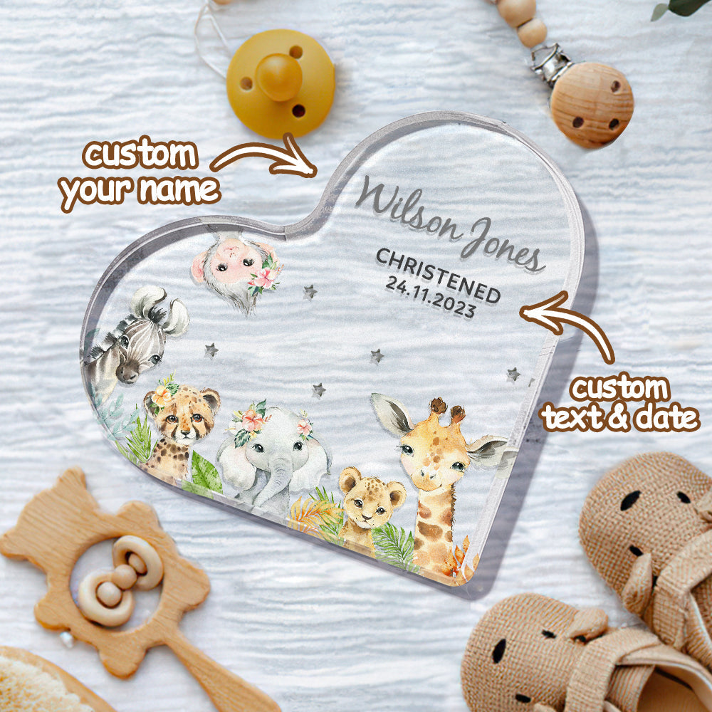 Personalized Name Christening Date Gift Custom Animals Ornaments Gift for New Baby