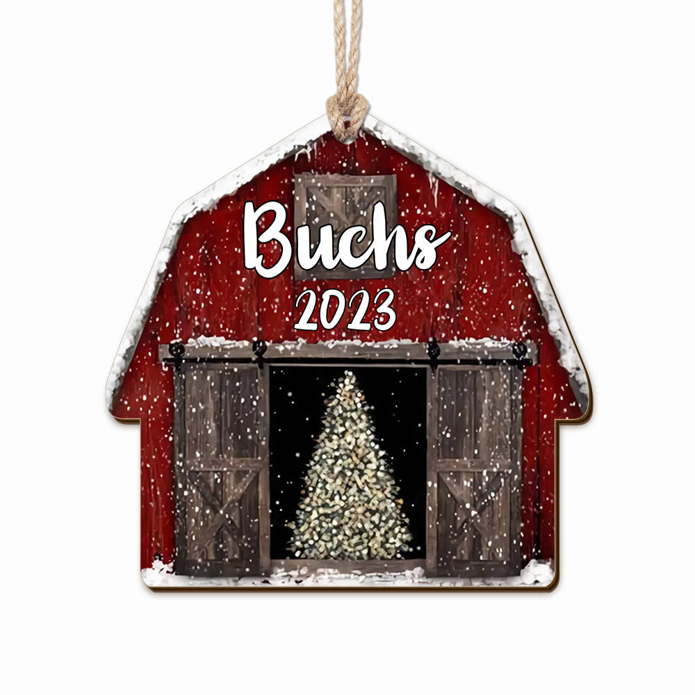 Personalized Red Barn Christmas Ornament Gift for Family