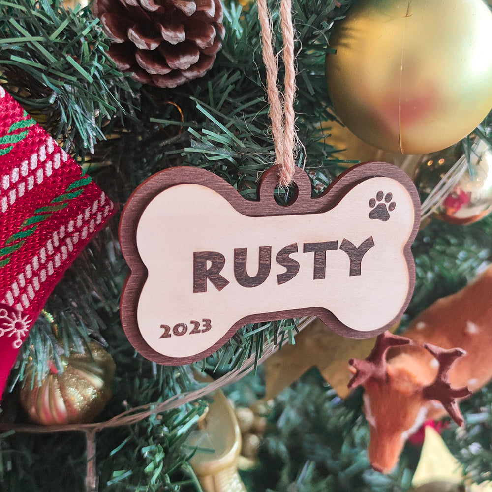 Personalized Dog Name Year Dog Bone Ornament Christmas Gift