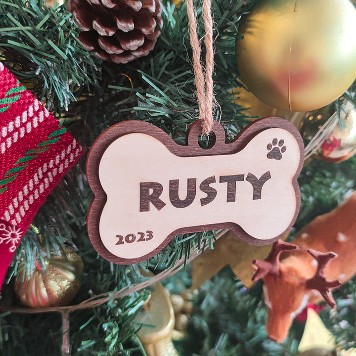 Personalized Dog Name Year Dog Bone Ornament Christmas Gift