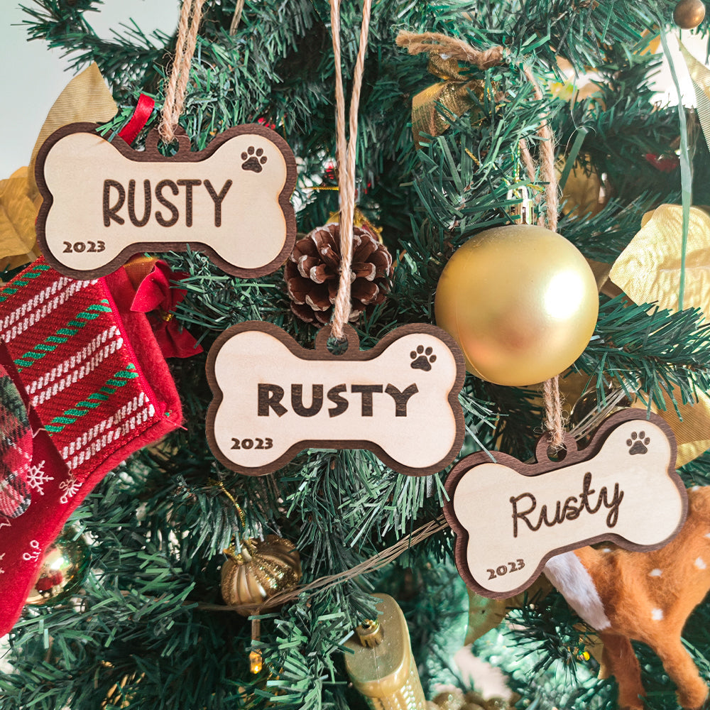 Personalized Dog Name Year Dog Bone Ornament Christmas Gift