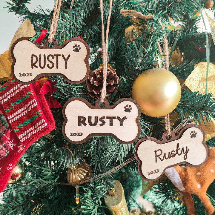 Personalized Dog Name Year Dog Bone Ornament Christmas Gift
