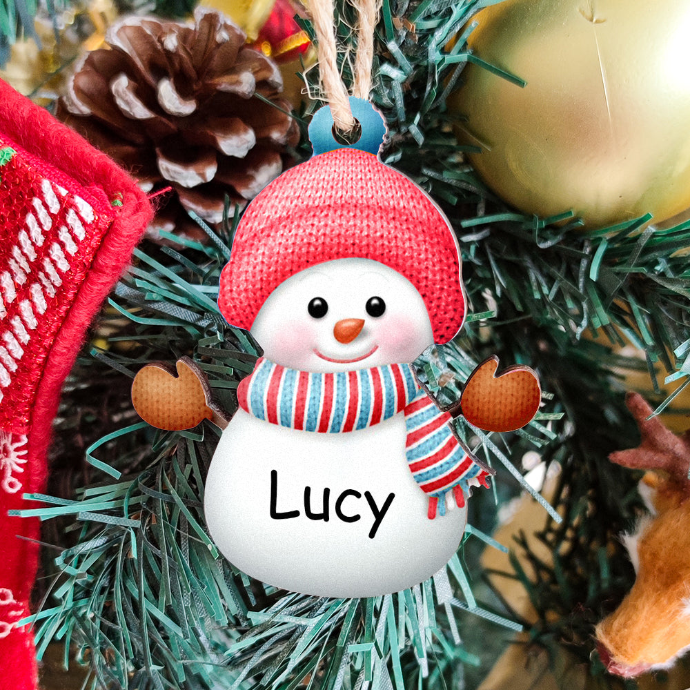 Custom Name Snowman Wooden Ornament – Personalized Christmas Tree Decoration