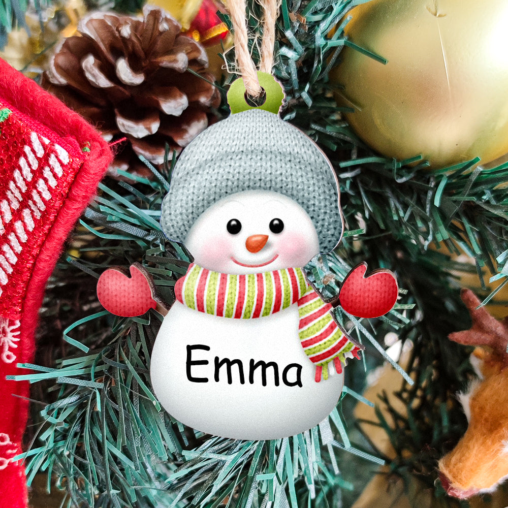 Custom Name Snowman Wooden Ornament – Personalized Christmas Tree Decoration