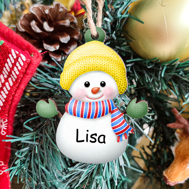 Custom Name Snowman Wooden Ornament – Personalized Christmas Tree Decoration