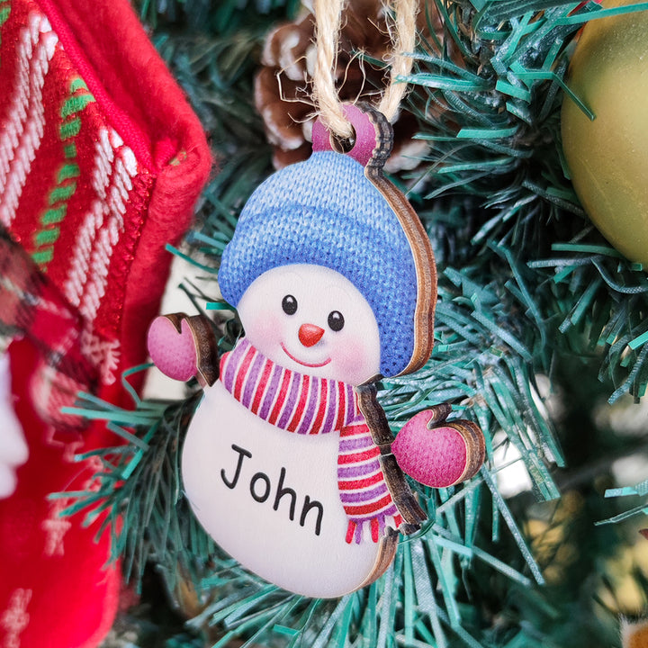 Custom Name Snowman Wooden Ornament – Personalized Christmas Tree Decoration