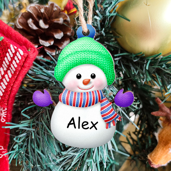 Custom Name Snowman Wooden Ornament – Personalized Christmas Tree Decoration