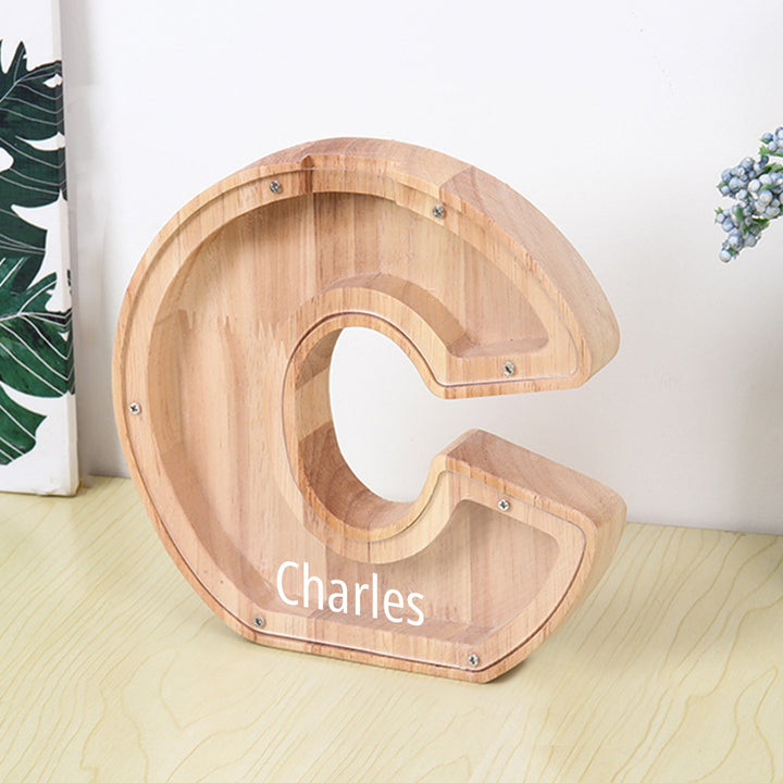 Personalized 26 Letters Piggy Bank Custom Name Wooden Money Box