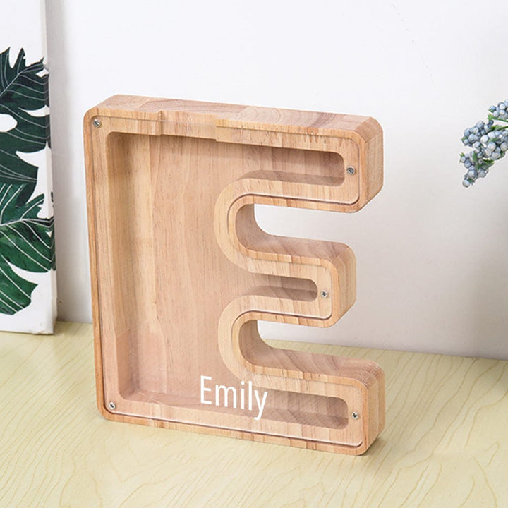 Custom Name Letter Piggy Bank Wooden Engraved Money Box Kids Christmas Gifts