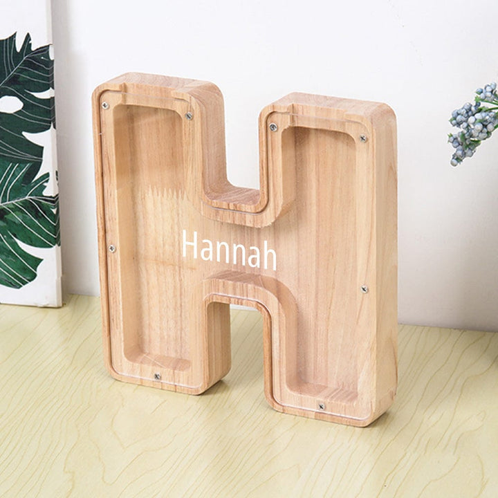 Custom Name Letter Piggy Bank Wooden Engraved Money Box Kids Christmas Gifts