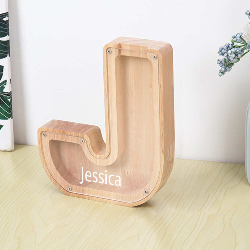 Personalized 26 Letters Piggy Bank Custom Name Wooden Money Box