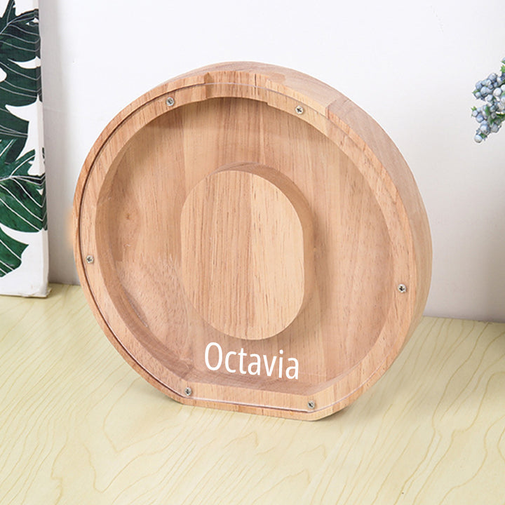 Personalized 26 Letters Piggy Bank Custom Name Wooden Money Box