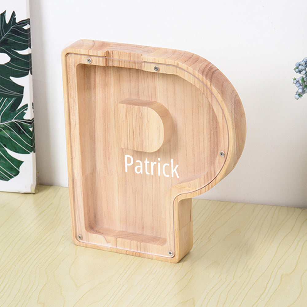 Personalized 26 Letters Piggy Bank Custom Name Wooden Money Box