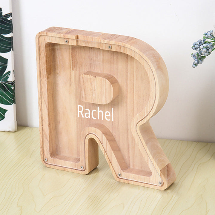 Personalized 26 Letters Piggy Bank Custom Name Wooden Money Box