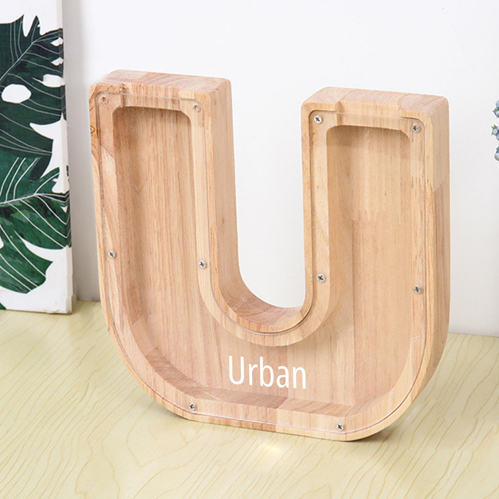 Personalized 26 Letters Piggy Bank Custom Name Wooden Money Box