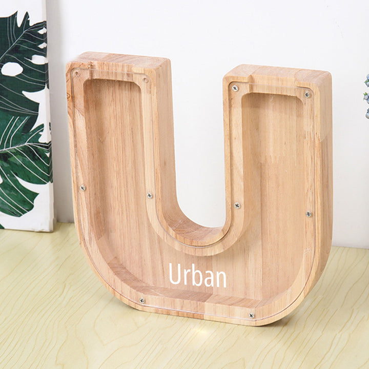 Personalized 26 Letters Piggy Bank Custom Name Wooden Money Box