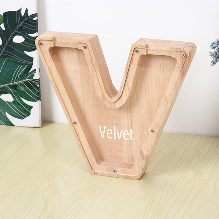 Personalized 26 Letters Piggy Bank Custom Name Wooden Money Box