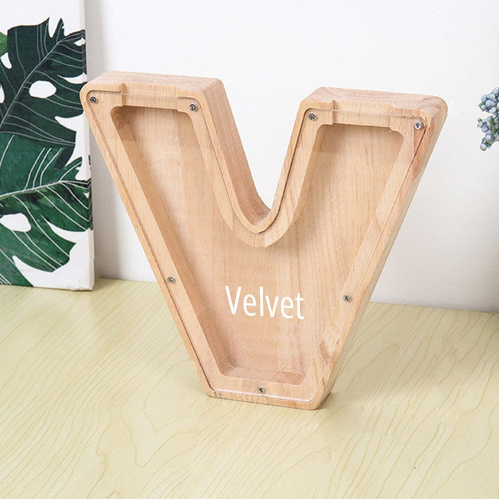 Custom Name Letter Piggy Bank Wooden Engraved Money Box Kids Christmas Gifts