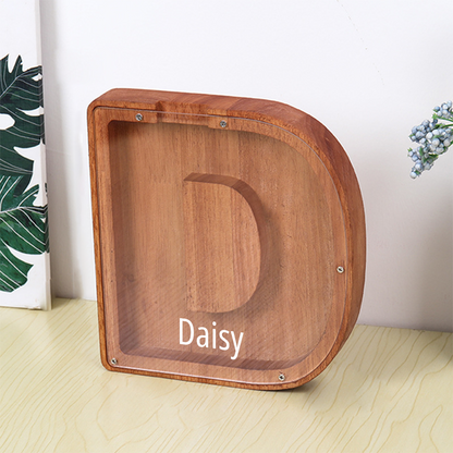 Personalized 26 Letters Piggy Bank Custom Name Wooden Money Box