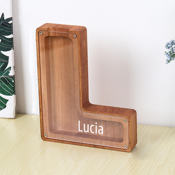 Personalized 26 Letters Piggy Bank Custom Name Wooden Money Box
