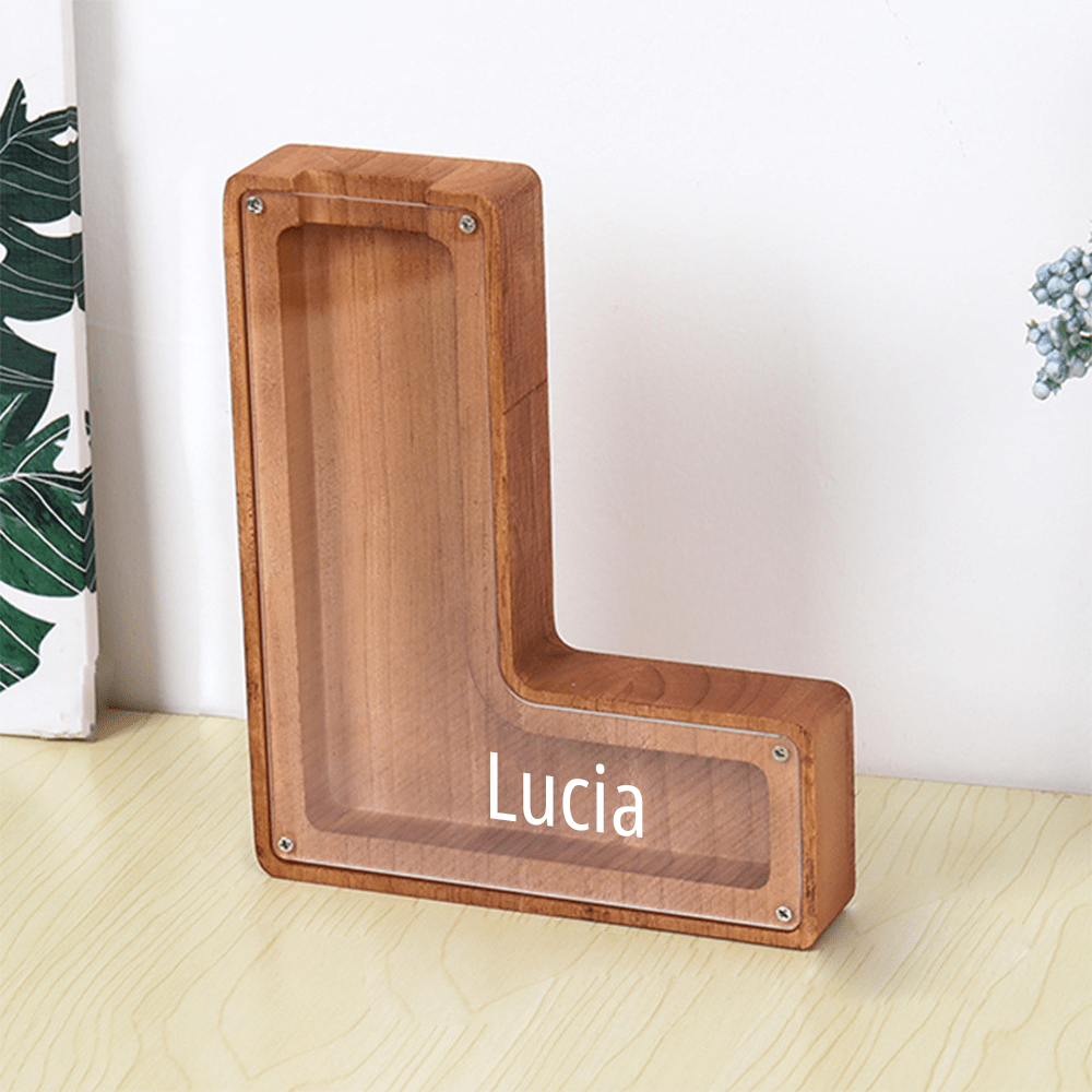 Custom Name Letter Piggy Bank Wooden Engraved Money Box Kids Christmas Gifts
