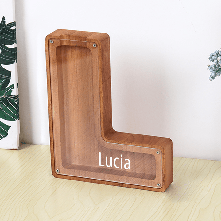 Custom Name Letter Piggy Bank Wooden Engraved Money Box Kids Christmas Gifts