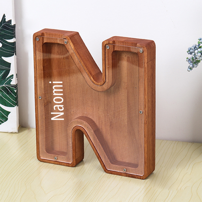 Personalized 26 Letters Piggy Bank Custom Name Wooden Money Box
