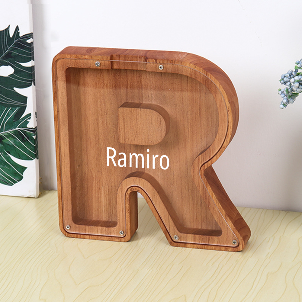 Personalized 26 Letters Piggy Bank Custom Name Wooden Money Box