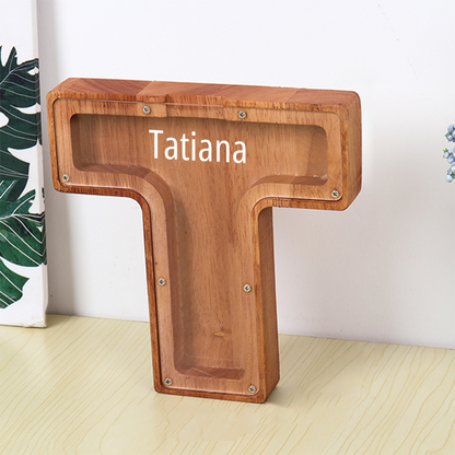 Personalized 26 Letters Piggy Bank Custom Name Wooden Money Box