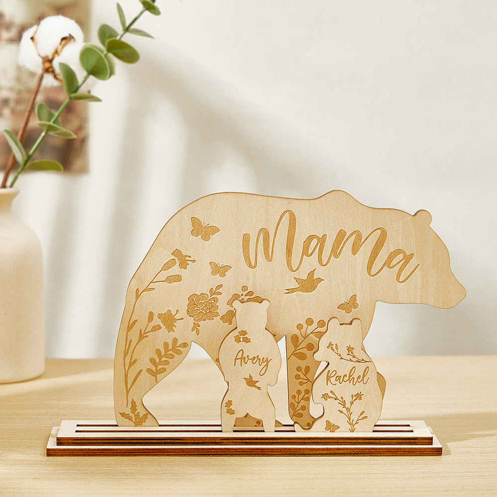 Personalized Mama Bear with Cubs Wood Desk Decor Gift for Mom