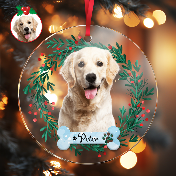 Personalized Pet Photo & Name Acrylic Christmas Ornament – Custom Pet Memorial Tree Decoration